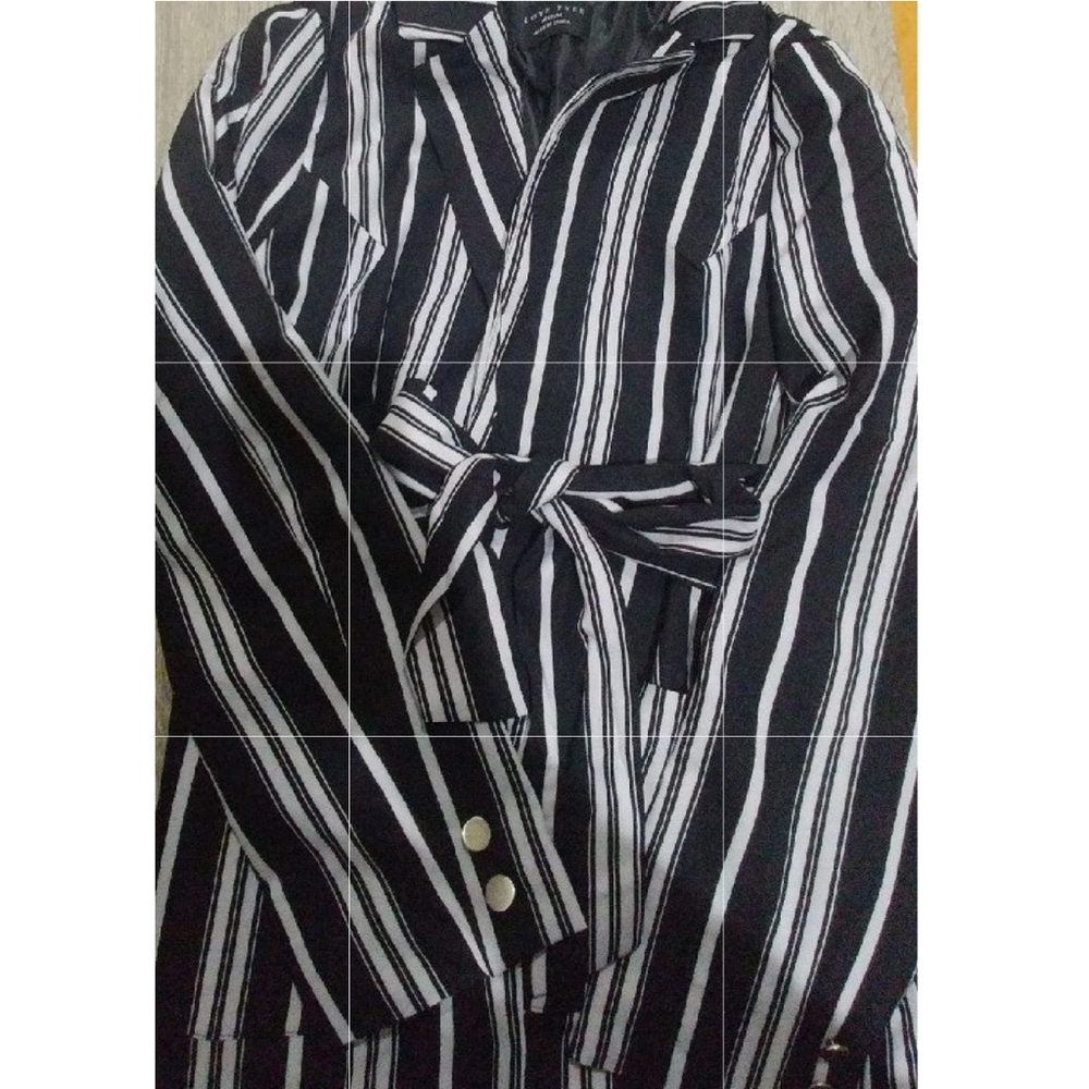 Black and white striped blazer jacket wrap tie